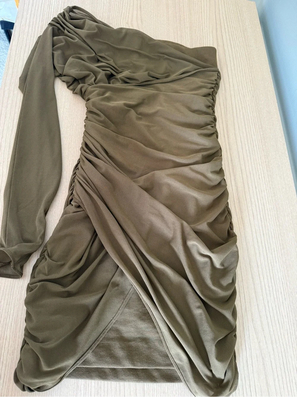 Zara Woman Neutral Brown Mesh Ruched Draped Midi Skirt XS Y2K Asymmetrical